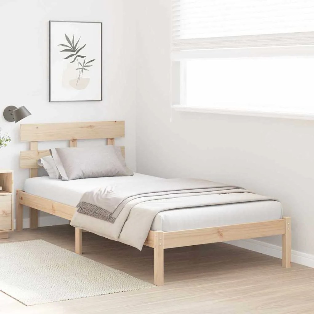 Estrado de Cama com Cabeceira 100x200 cm Madeira Maciça de Pinho