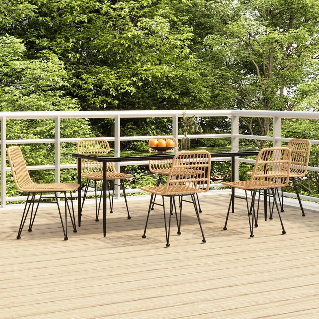 7 pcs conjunto de jantar para jardim vime PE