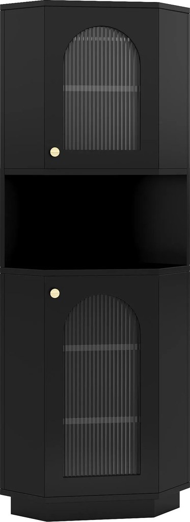 Armário de canto para casa de banho com barra de luz, Preto | AOSOM Portugal