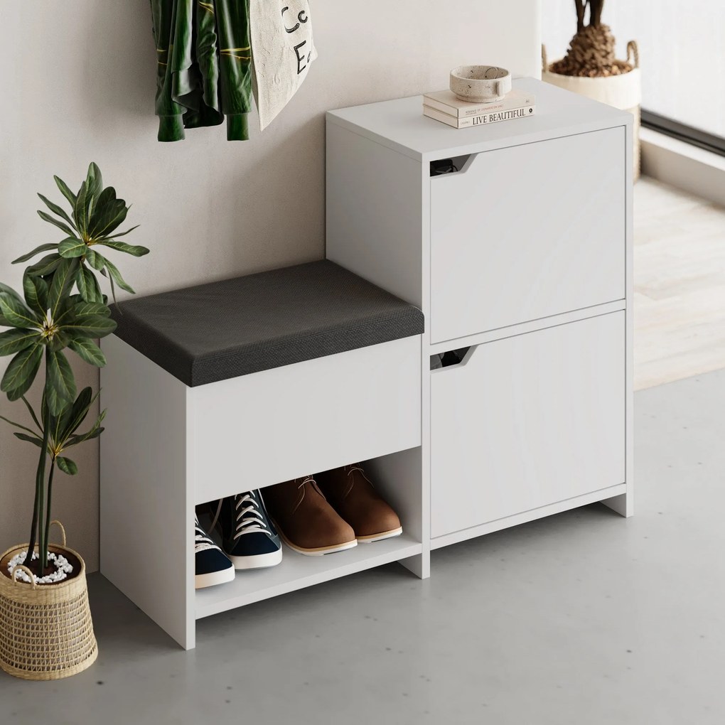Sapateira Prag – Nogueira e Branco – 60x111x35 cm