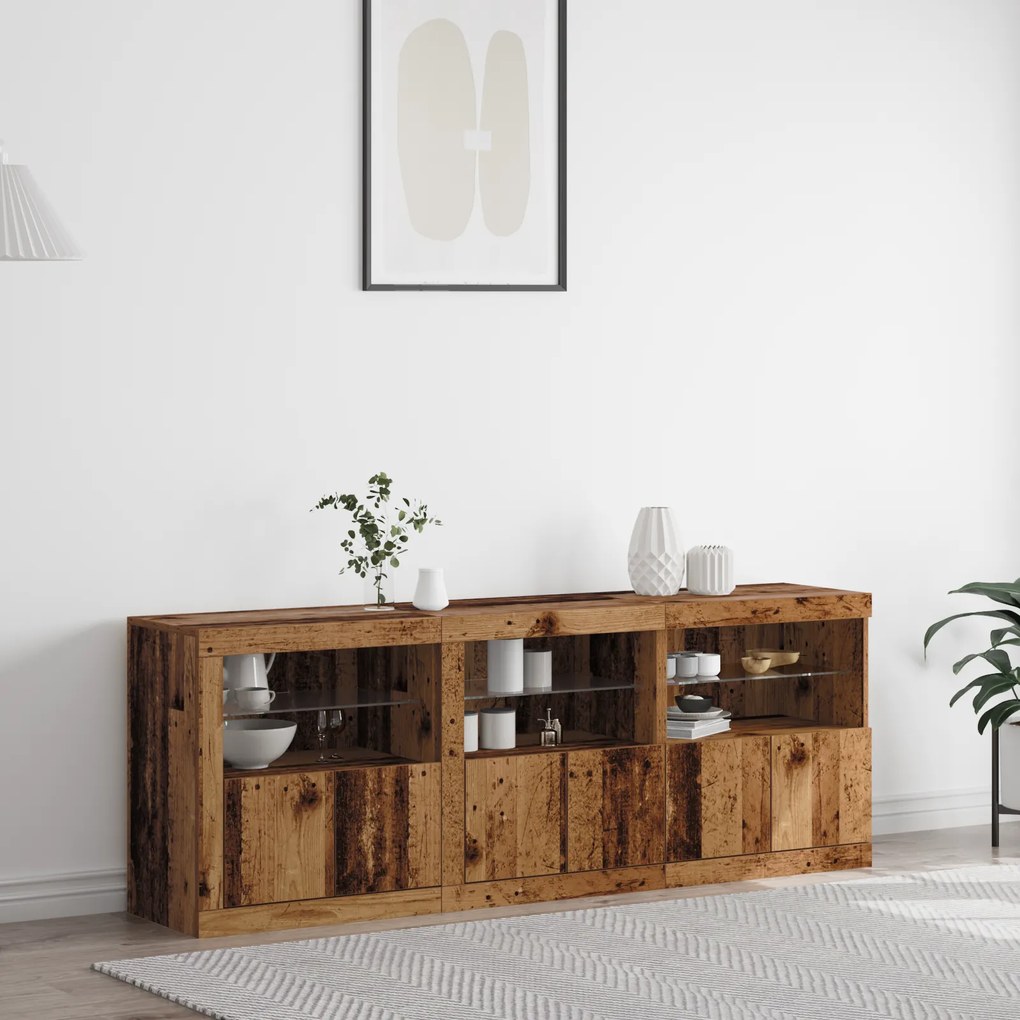 vidaXL Aparador com Luzes LED Madeira Envelhecida 181.5x37x67 cm Madeira de Engenharia