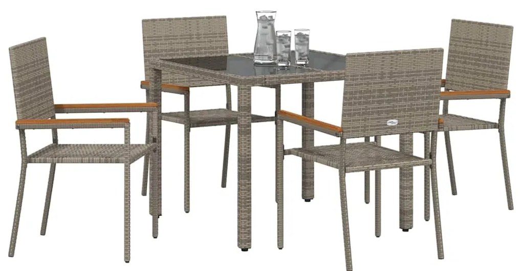 Conjunto de Jantar de Jardim de 5 Peças Cinza Vime Rattan