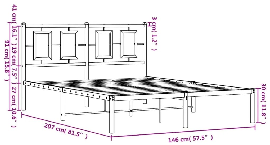 Estrutura de cama com cabeceira 140x200 cm metal preto