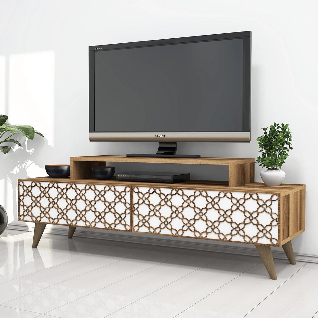 Suporte para TV City – Nogueira e Branco – 140 cm x 48,8 cm x 41,8 cm
