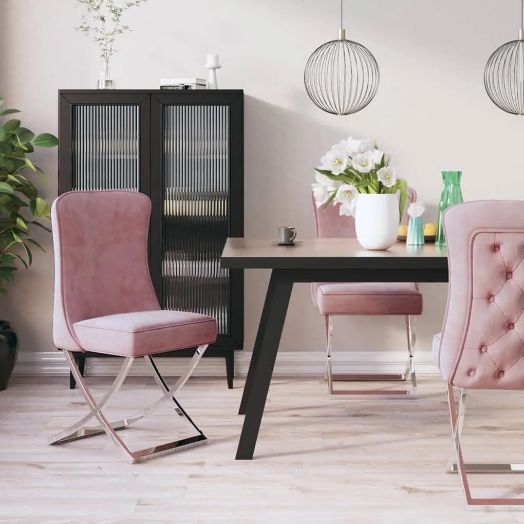 Cadeira de jantar 53x52x98 cm veludo e aço inoxidável rosa