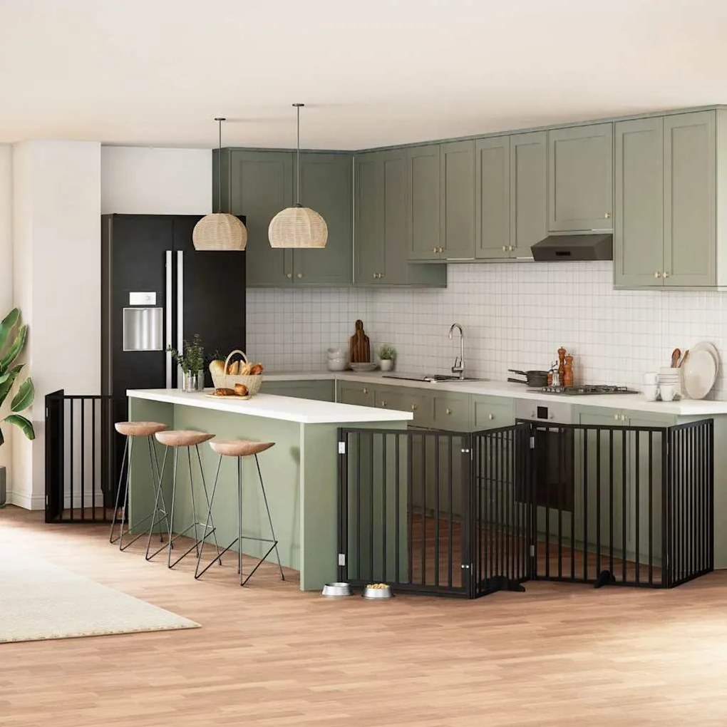 vidaXL Portão p/ cães com porta dobrável 8 painéis 640 cm álamo preto