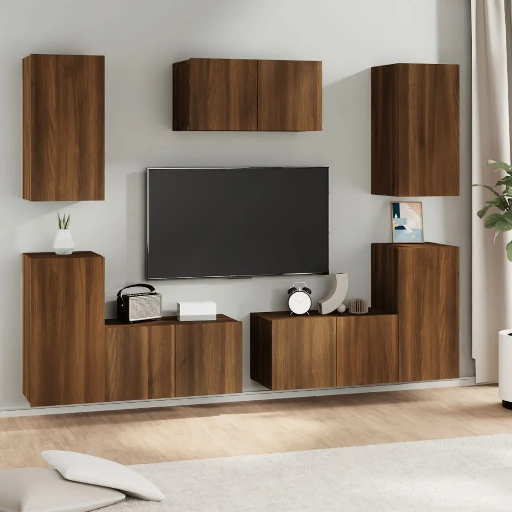 vidaXL Conjunto móveis de TV 7pcs madeira processada carvalho castanho