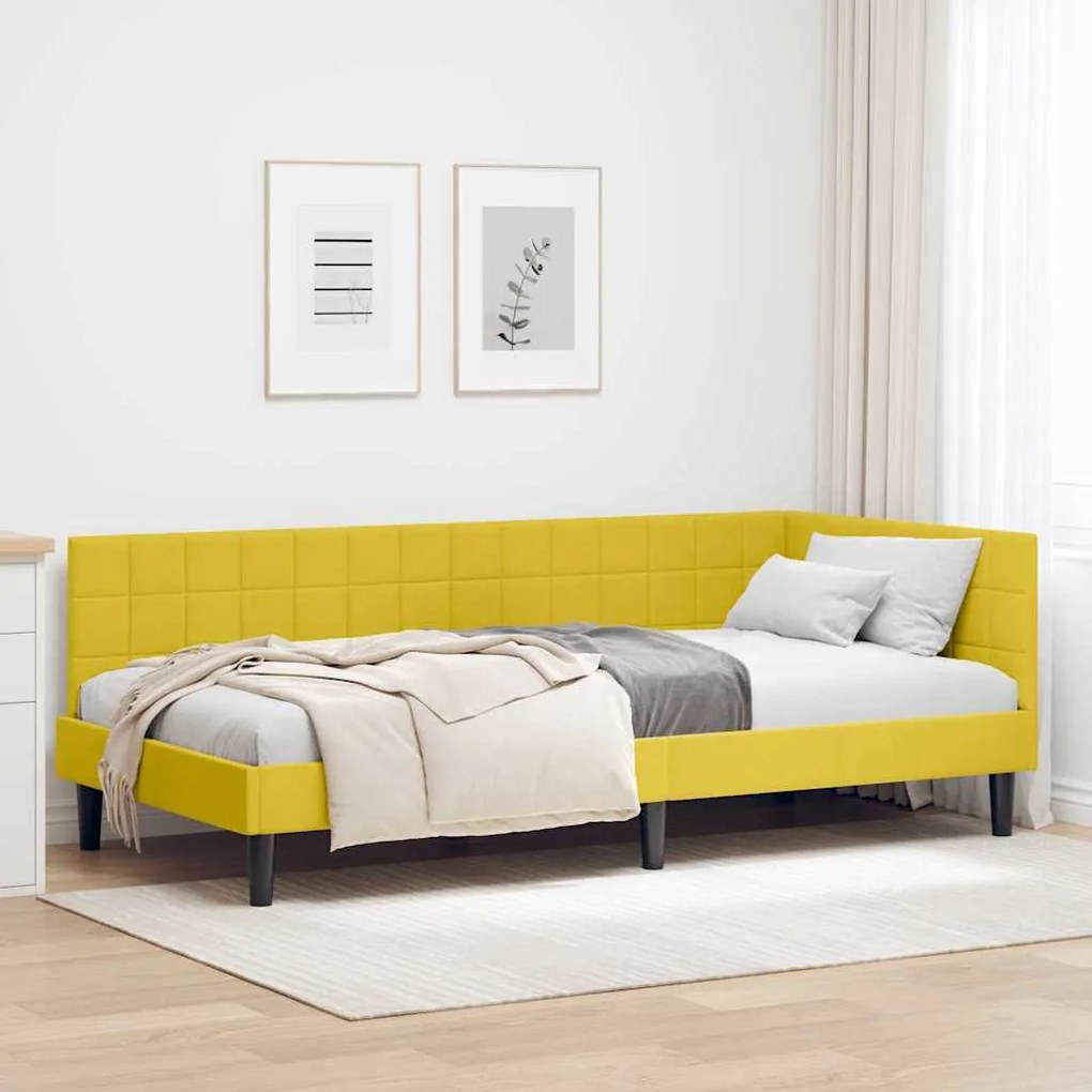 vidaXL Estrutura de Cama de Canto Amarelo 90 cm x 200 cm Veludo