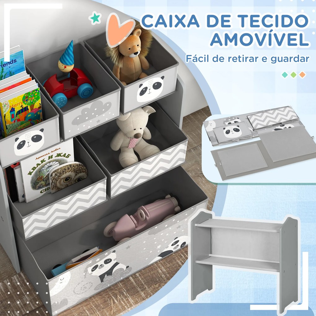 Estante para Brinquedos com 6 Caixas de Tecido não Tecido Amovíveis Organizador de Brinquedos 63x30x66 cm Cinza