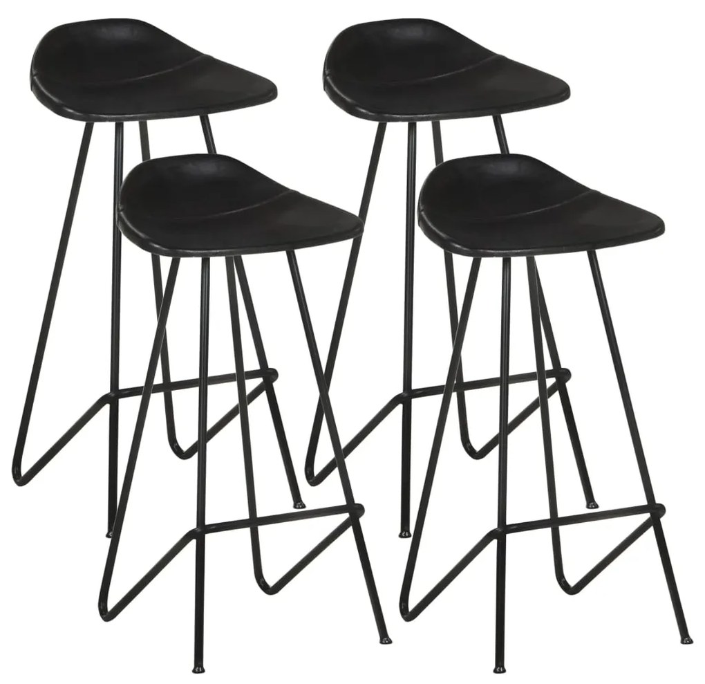 vidaXL Bancos de bar 4 pcs couro genuíno preto