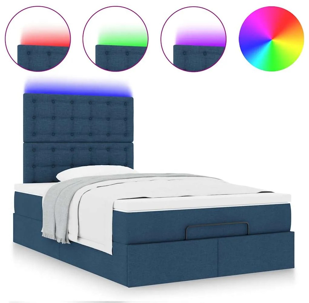 Estrutura de cama otomana com colchão 120x200 cm tecido azul