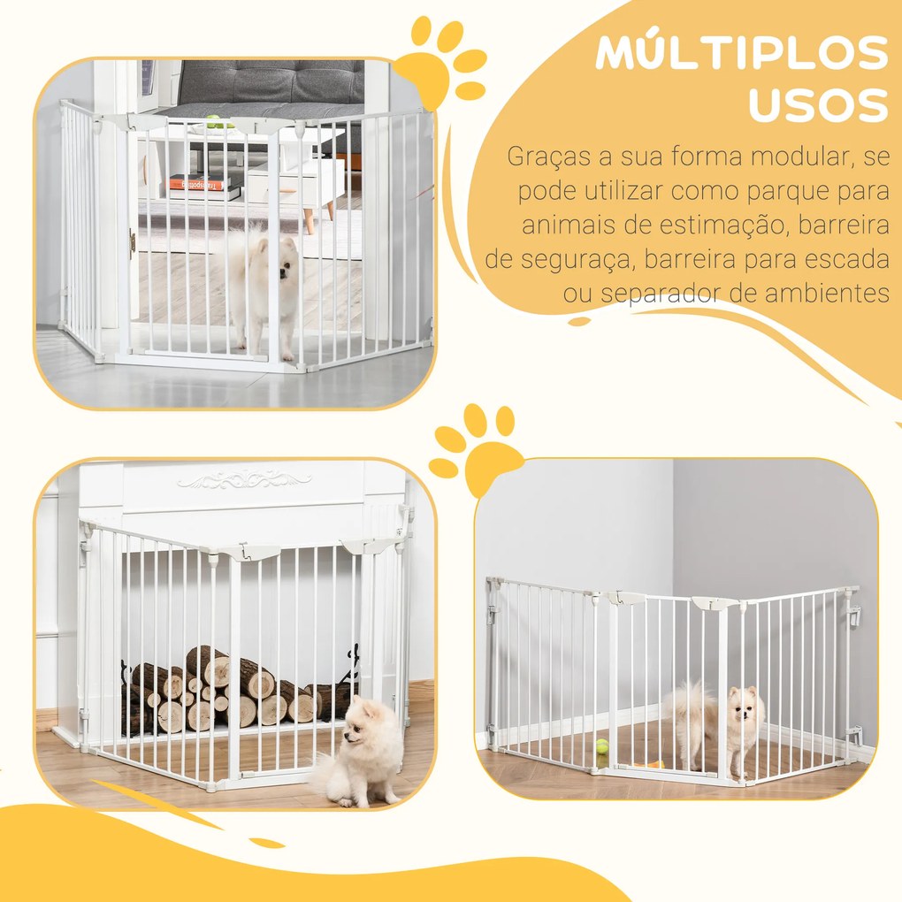 Barreira de Segurança para Animais de Estimação Barreira Dobrável de 5 Painéis 180x74,5 cm Branco