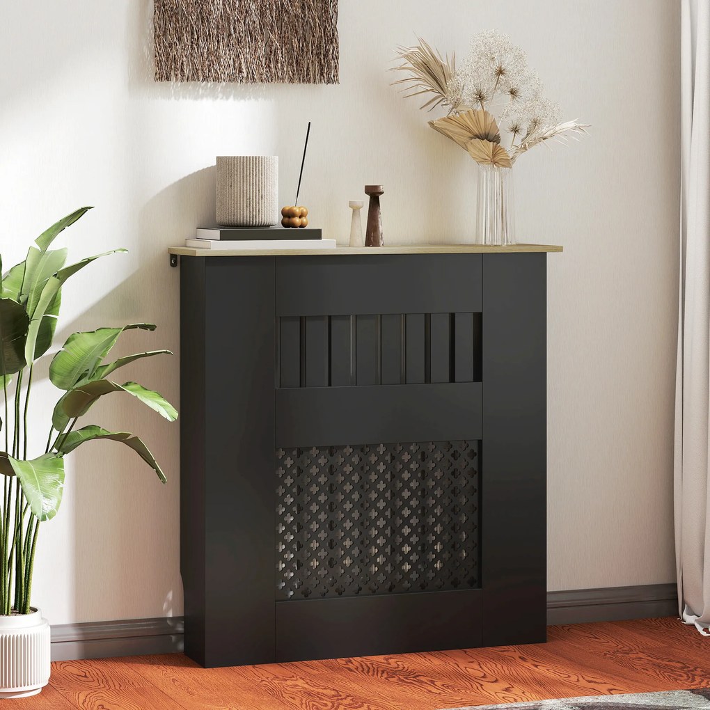 Cobertura para Radiadores Proteção Radiador de MDF 78x19x81 cm Desenho Moderno de Ripas Preto