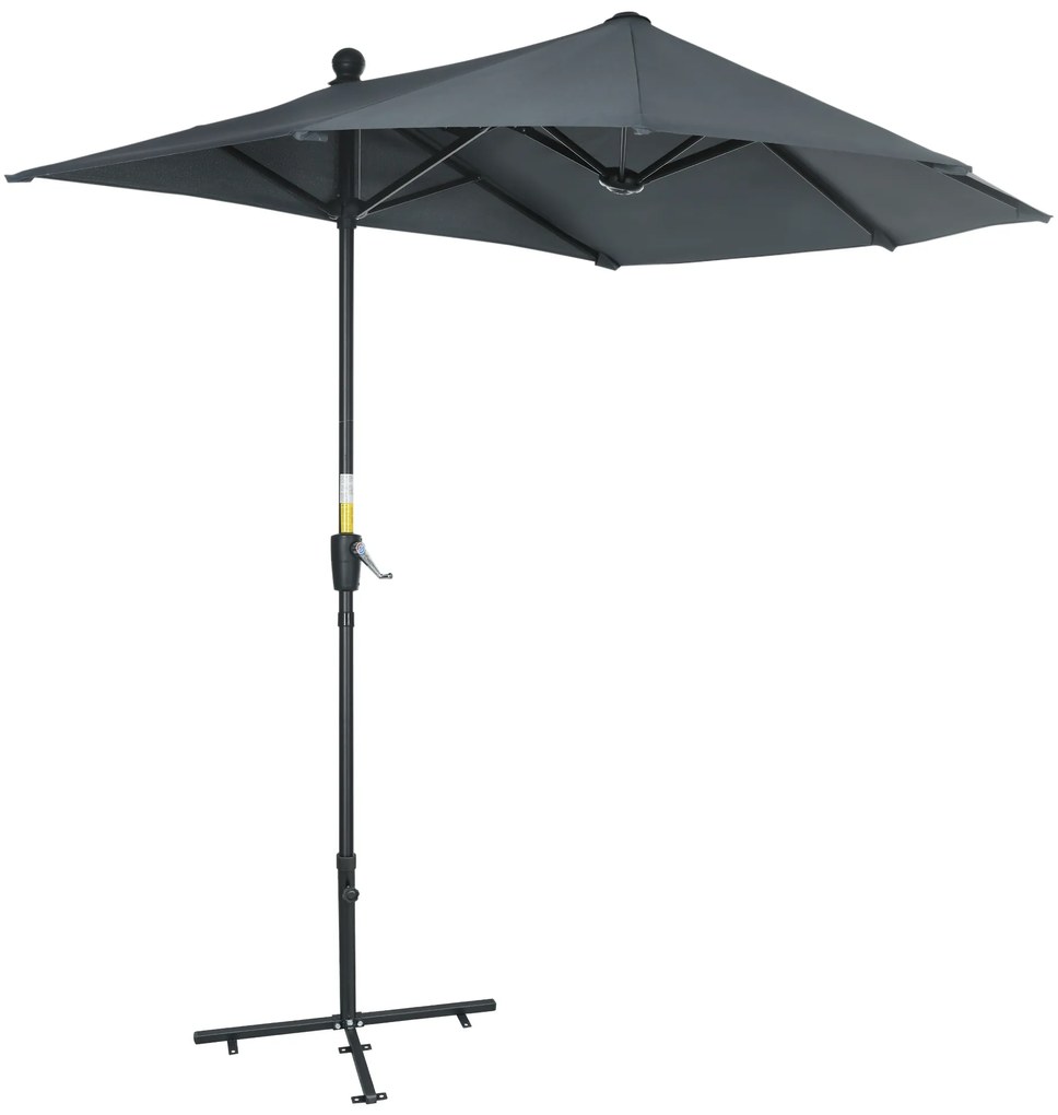 Outsunny Chapéu de Sol de Parede com Manivela Mastro de Aço Base Cruzada 190x200x240 cm Cinza