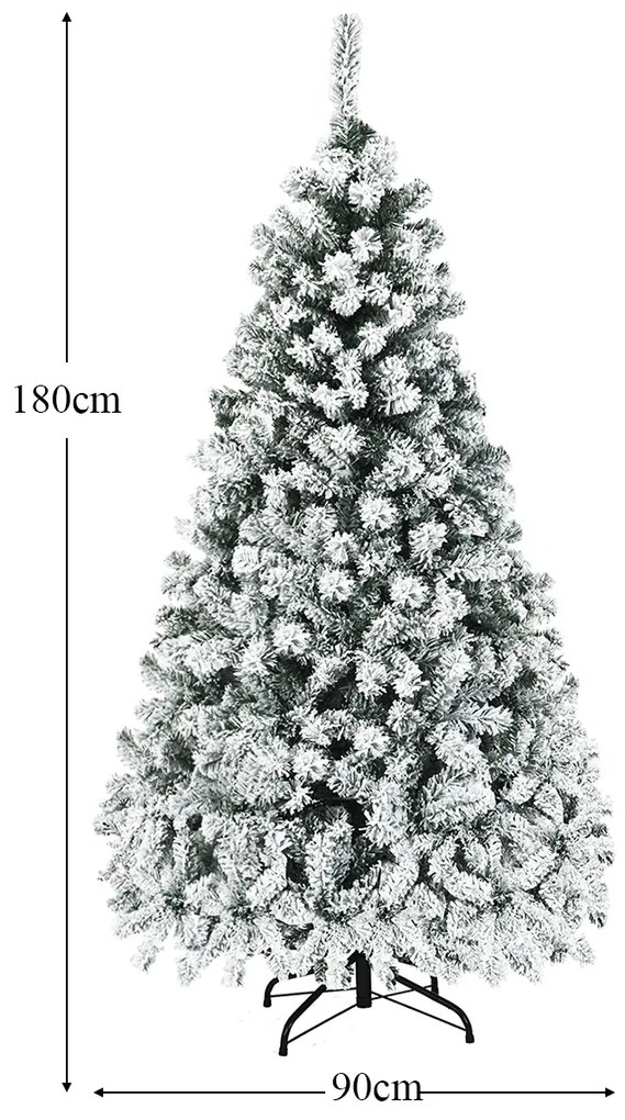 Árvore de Natal artificial de abeto coberta de neve com luzes LED e base de metal 225 cm
