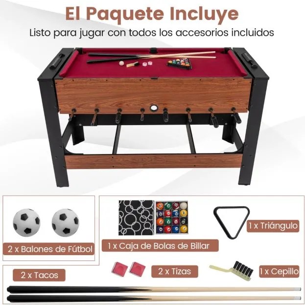 Mesa de jogos Giratória matraquilhos e Bilhar 2 em 1 com Acessórios incluídos Preto e Castanho