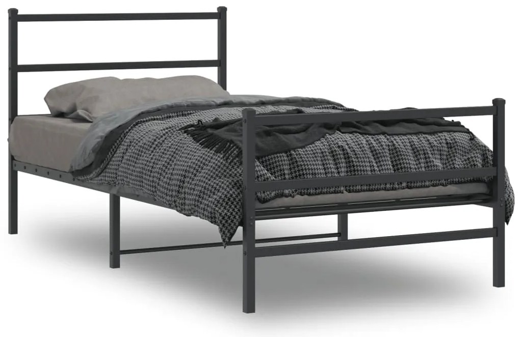 vidaXL Estrutura de cama com cabeceira e pés 100x200 cm metal preto