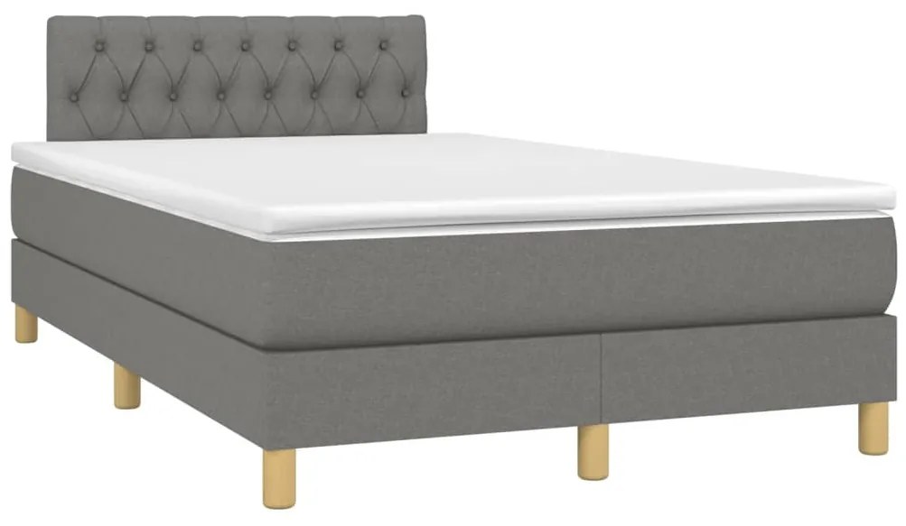 Cama box spring c/ colchão e LED 120x200 cm tecido cinza-escuro