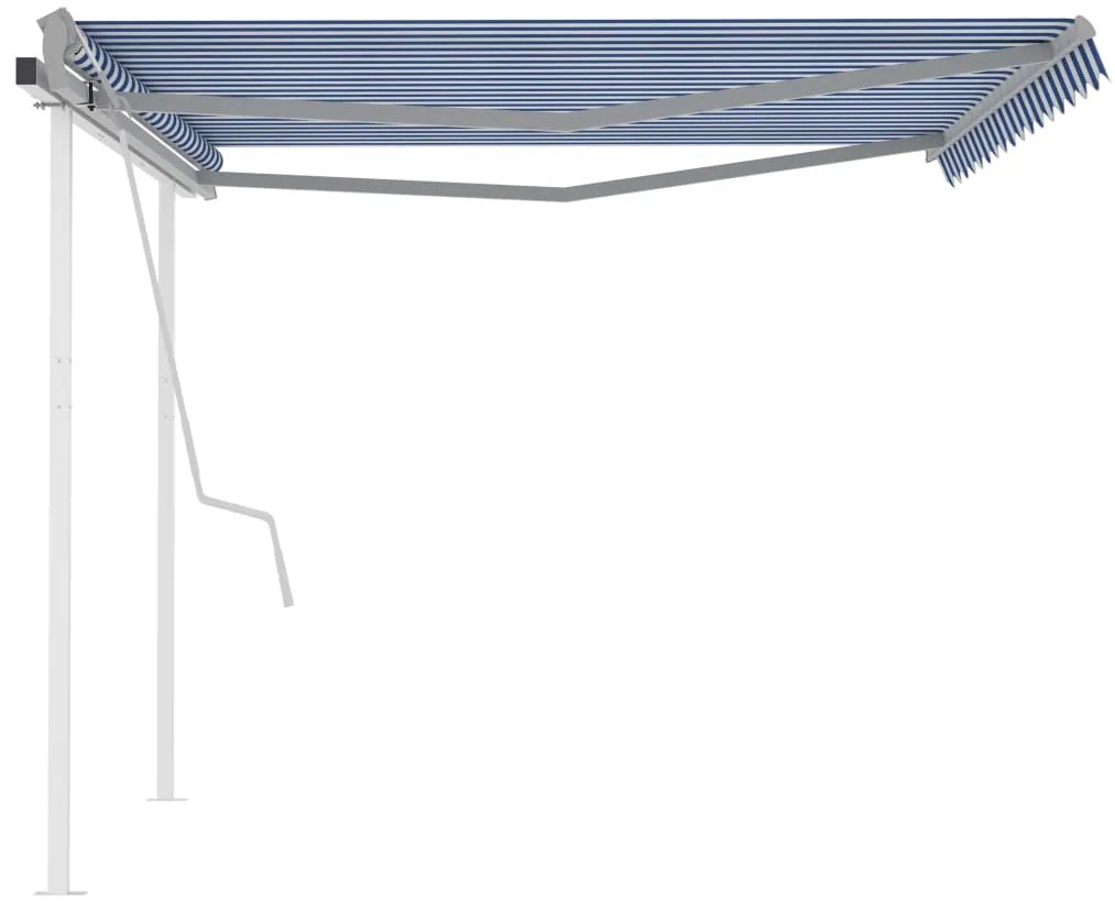 Toldo retrátil manual com postes 4x3 m azul e branco
