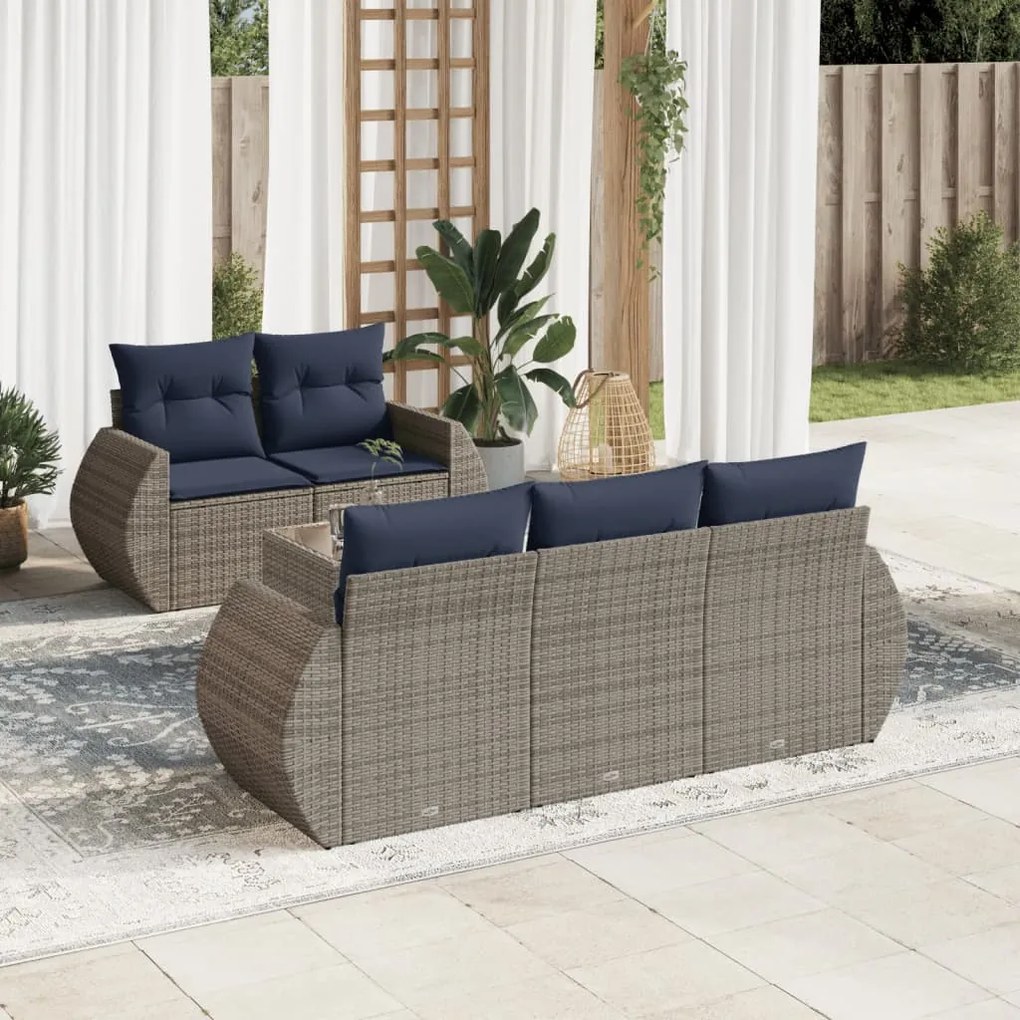 vidaXL 6 pcs conjunto sofás p/ jardim c/ almofadões vime PE cinzento