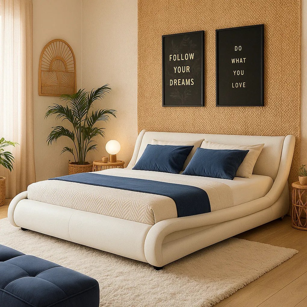 Estrutura de Cama "Wolf" - 180x200 cm - Branco - Polipele PU - Estrado