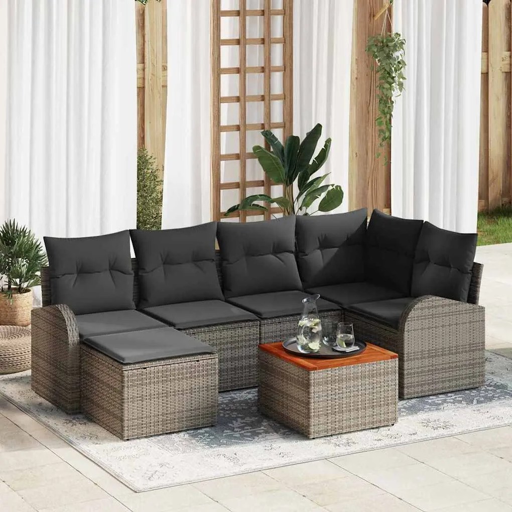 vidaXL Conjunto de Sofá de Jardim 7 pcs Cinzeto Médio Rattan, Metal