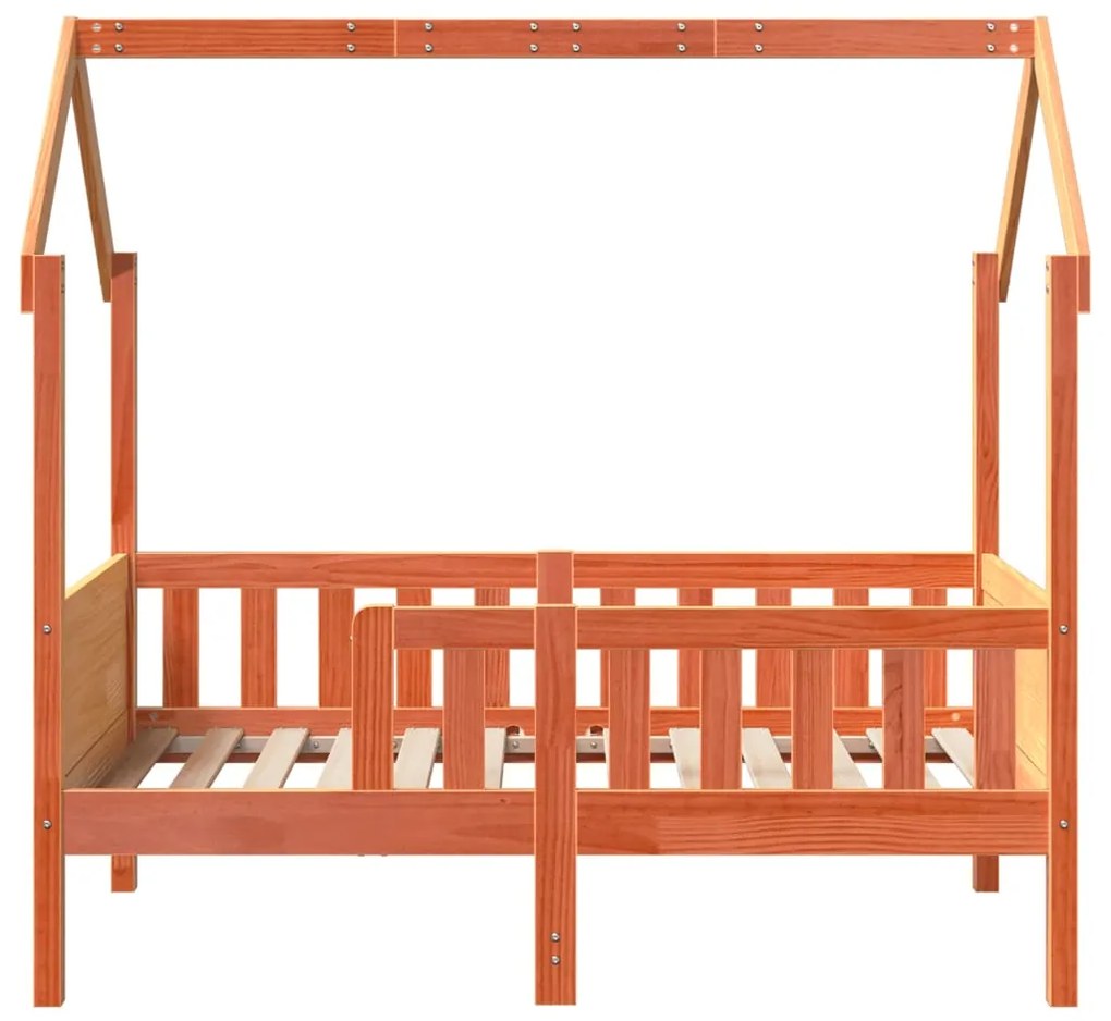 Cama infantil formato casa 70x140 cm pinho maciço castanho-mel