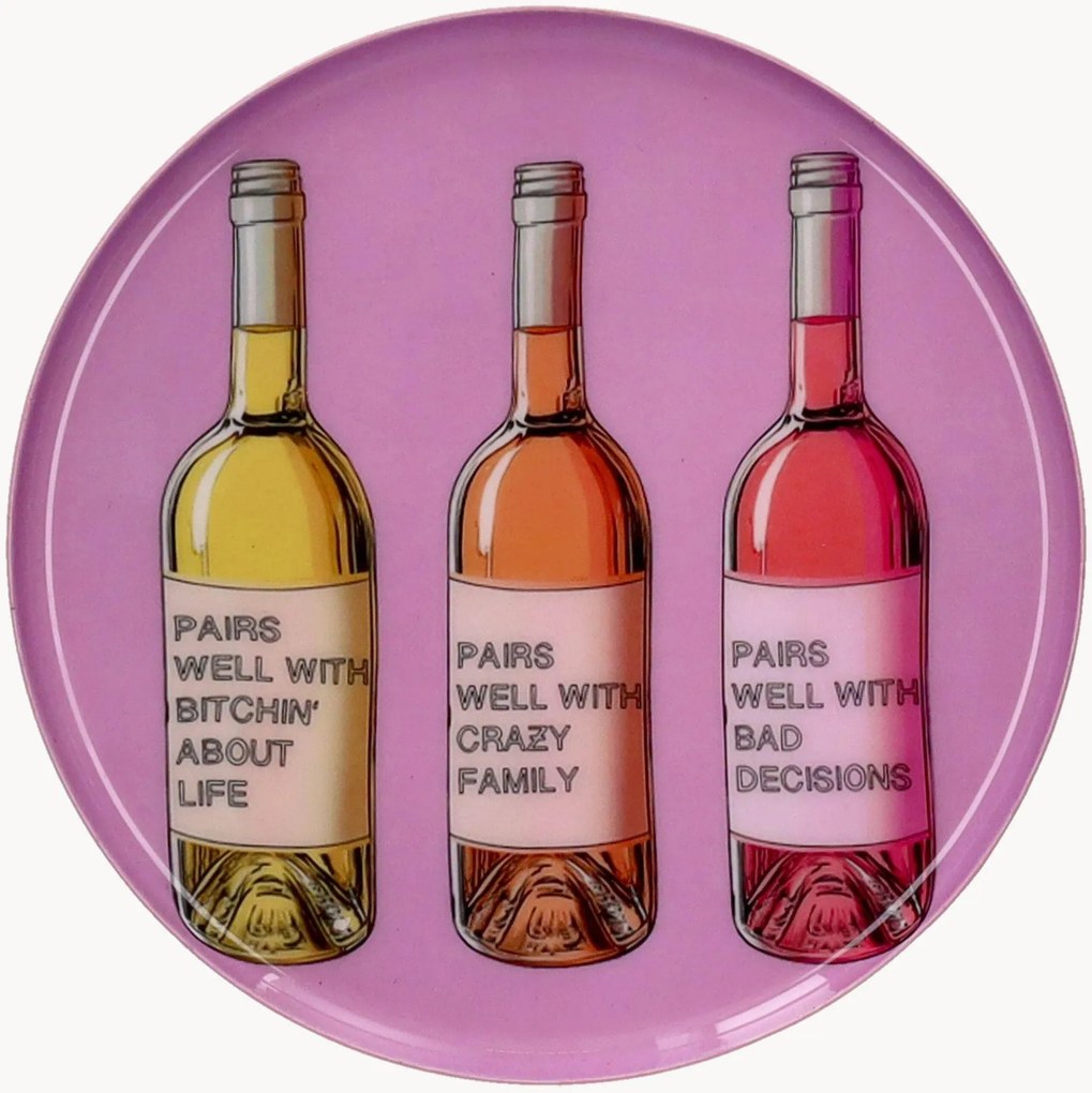 Tabuleiro decorativo artesanal Love Trays, padrão: Wine Bottles