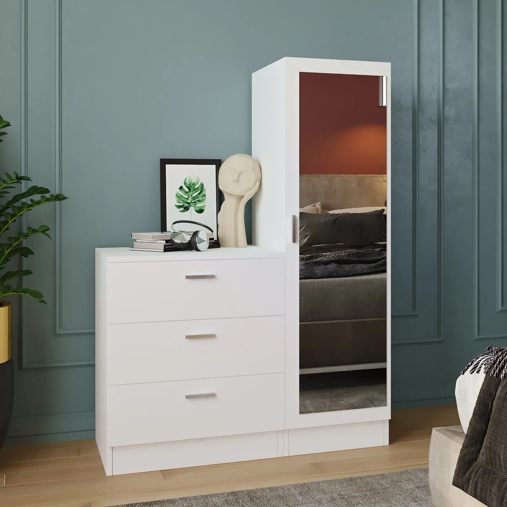 Armário Multiusos CC6 – Branco – Gavetas: 60x72x47 cm, Armário: 40x140