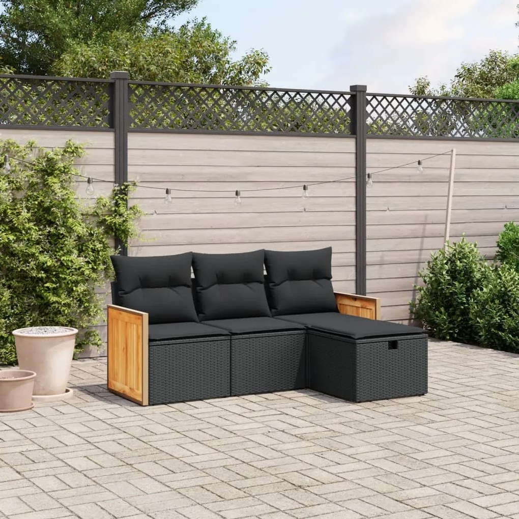 vidaXL 4 pcs conjunto de sofás para jardim c/ almofadões vime PE preto