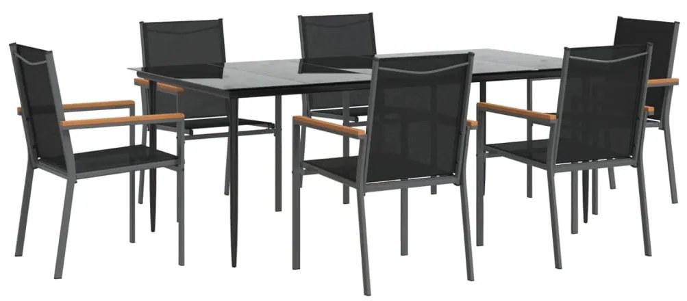 7 pcs conjunto de jantar para jardim textilene e aço preto
