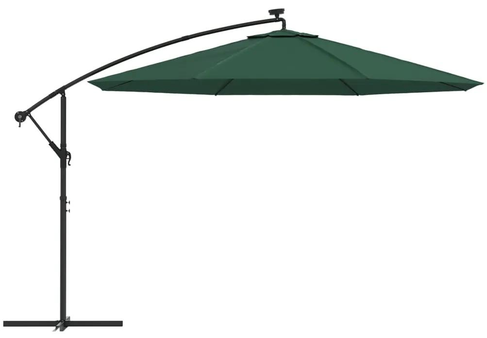 Guarda-sol cantilever c/ luzes LED + poste metal 350 cm verde