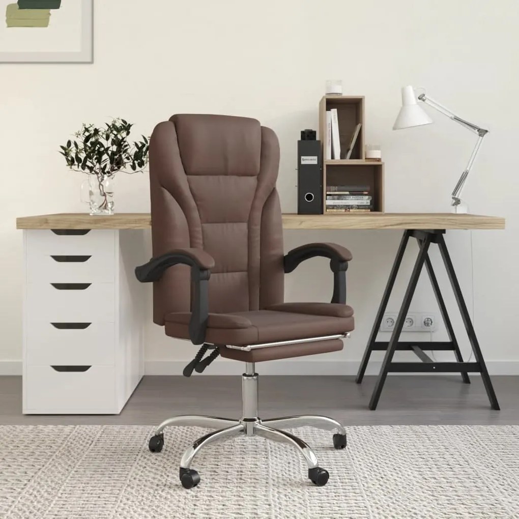 vidaXL Cadeira de escritório reclinável couro artificial castanho