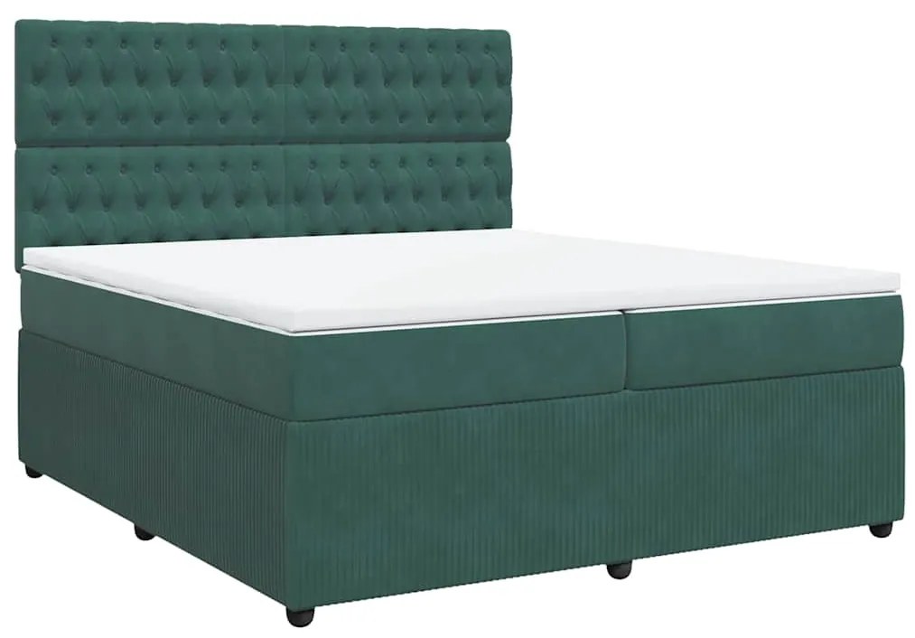 Cama com molas/colchão 200x200 cm veludo verde-escuro