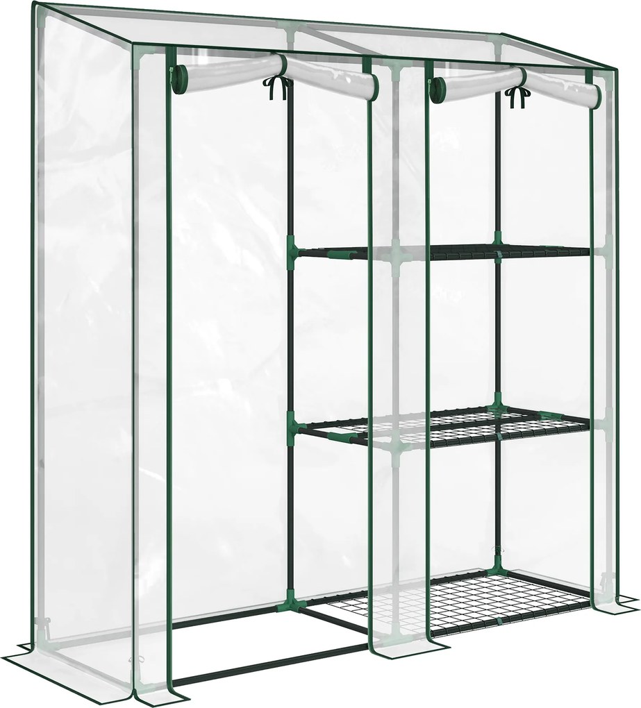 Outsunny Estufa de Jardim com 3 níveis de prateleiras, Pequena Estufa com Lona PVC e Estrutura em Aço, 2 Portas de Enrolar, Transparente | Aosom Portugal