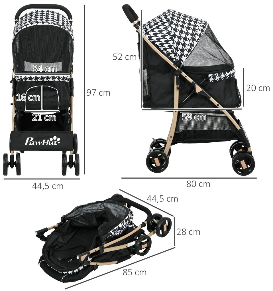 Carrinho para Cães Carrinho para Animais de Estimação com Janela de Malha e Cinto de Segurança 80x44,5x97 cm Preto