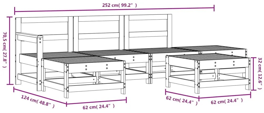 6 pcs conjunto lounge de jardim pinho maciço