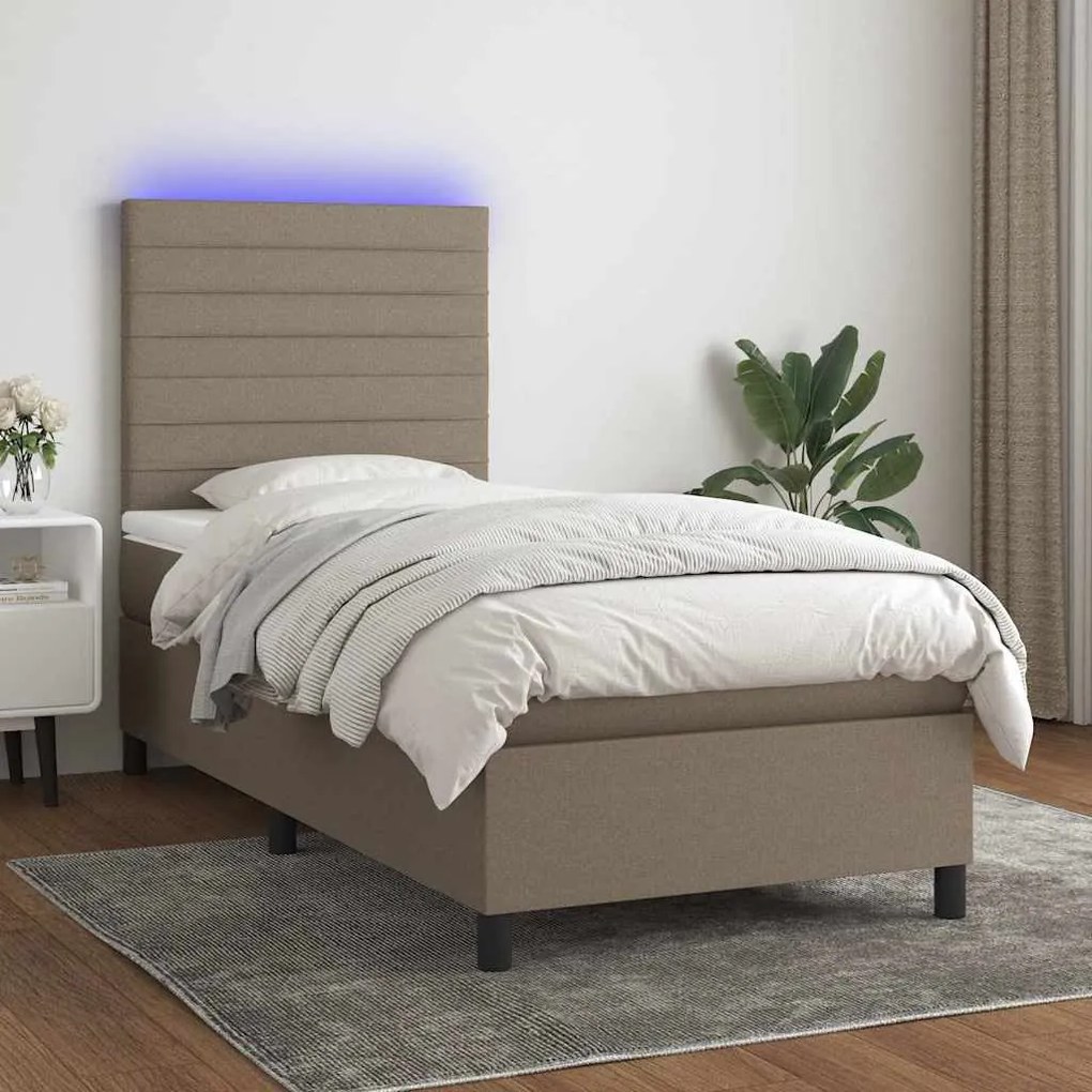 vidaXL Cama box spring + colchão/LED 90x190cm tecido cinza-acastanhado