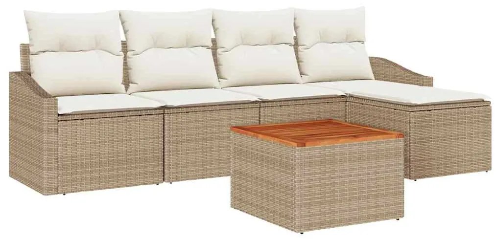 Sofá de Jardim 6 Peças com Almofadas em Rattan Sintético Bege