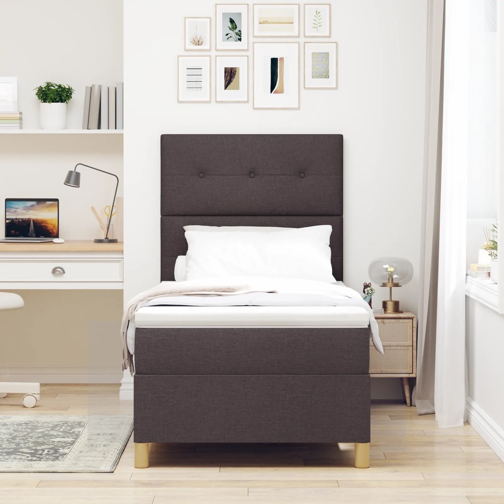 Cama Box Spring com Colchão Marrom Escuro 80x200 cm Tecido