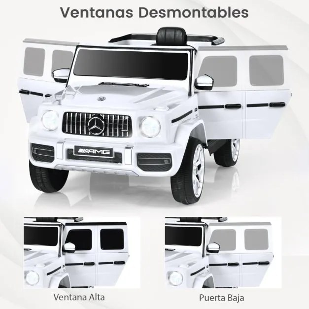 Carro elétrico para crianças 12V Mercedes-Benz G63 Bateria com controlo remoto 105,5 x 62 x 54,5 cm Branco