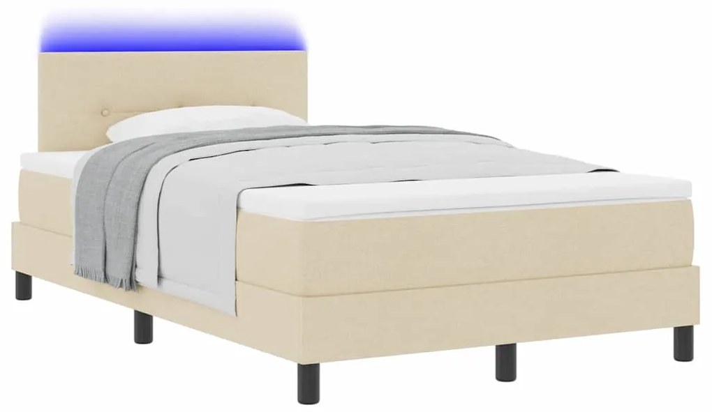 Cama Box Spring com Colchão e LED Creme 120x200 cm Tecido