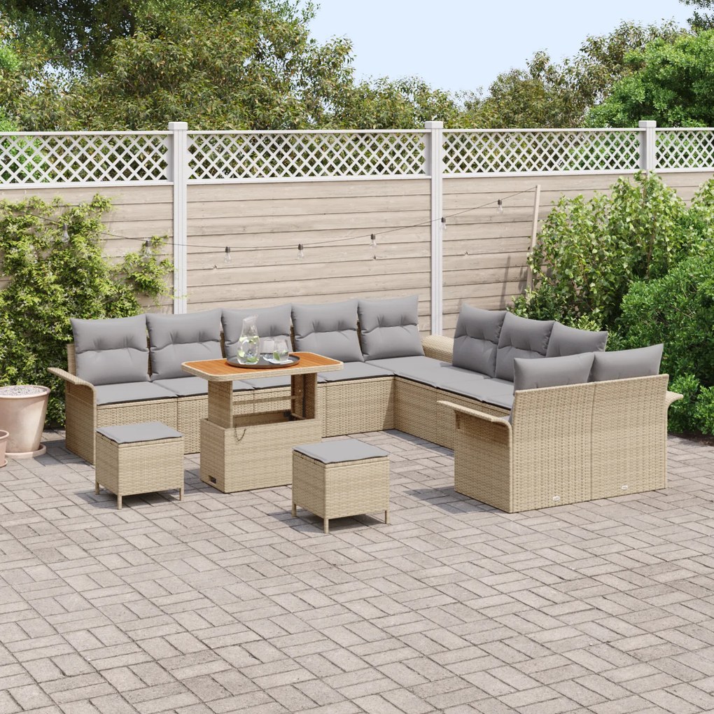 Conjunto de Sofás de Jardim de 13 Peças com Almofadas Bege Rattan Sint