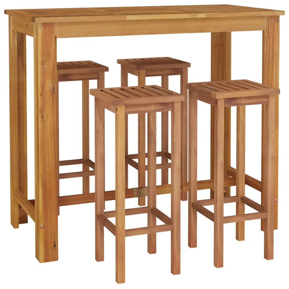 5 pcs conjunto de bar para jardim madeira de acácia maciça