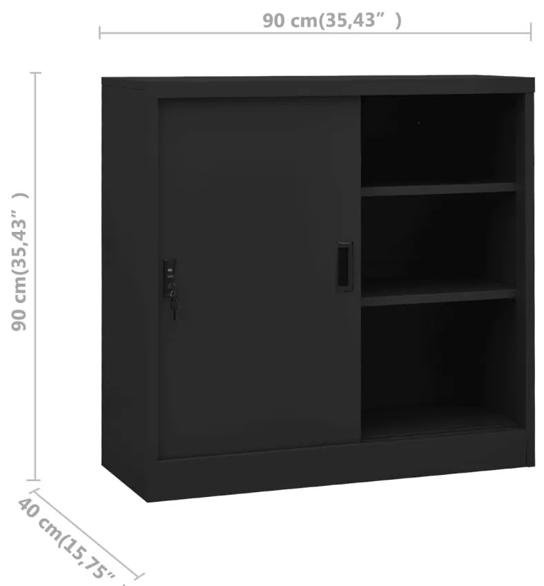 Armário escritório c/ porta deslizante 90x40x90cm aço antracite