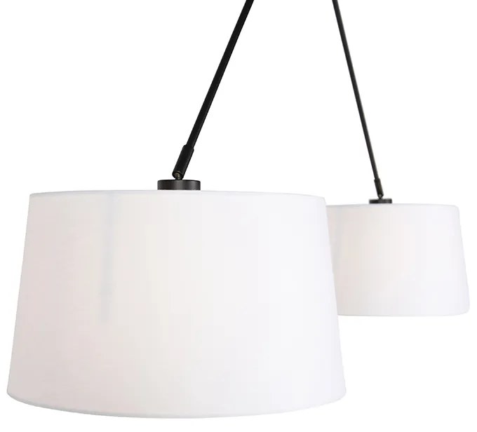 Candeeiro de suspensão preto com abajures de linho branco 35 cm 2 luzes - Blitz Moderno