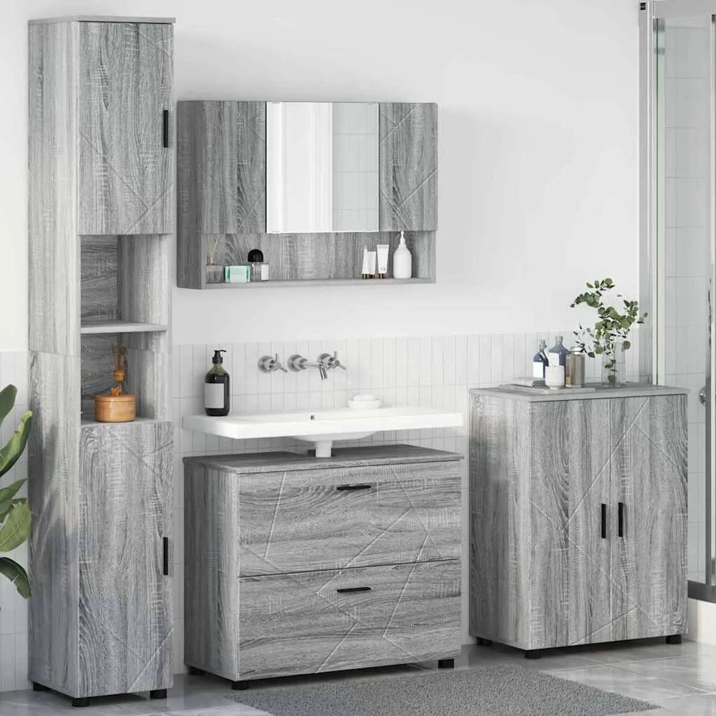 vidaXL Conjunto de Móveis para Banheiro 4 pcs Sonoma cinzento
