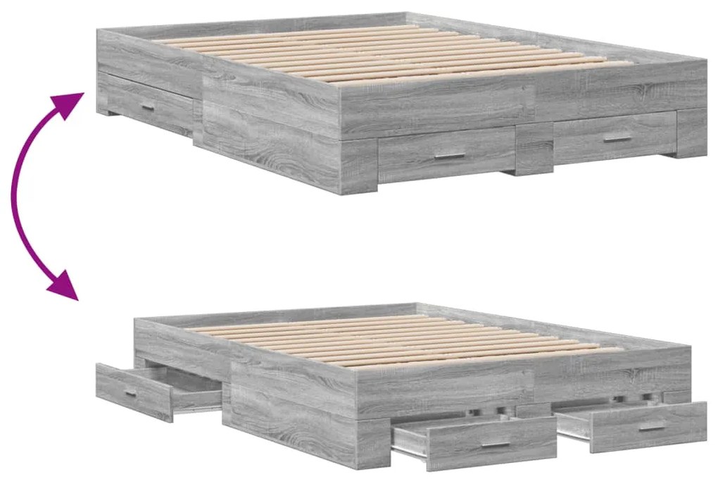 Estrutura de cama c/ gavetas derivados madeira cinza sonoma