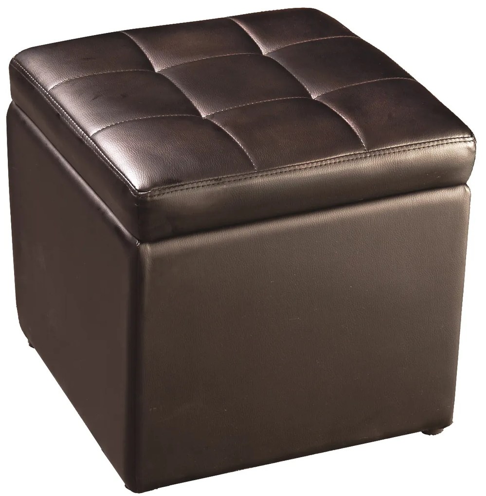 Banco quadrado de arrumação com tampa em PU para hall de entrada quarto 40 x 40 x 40 cm Castanho