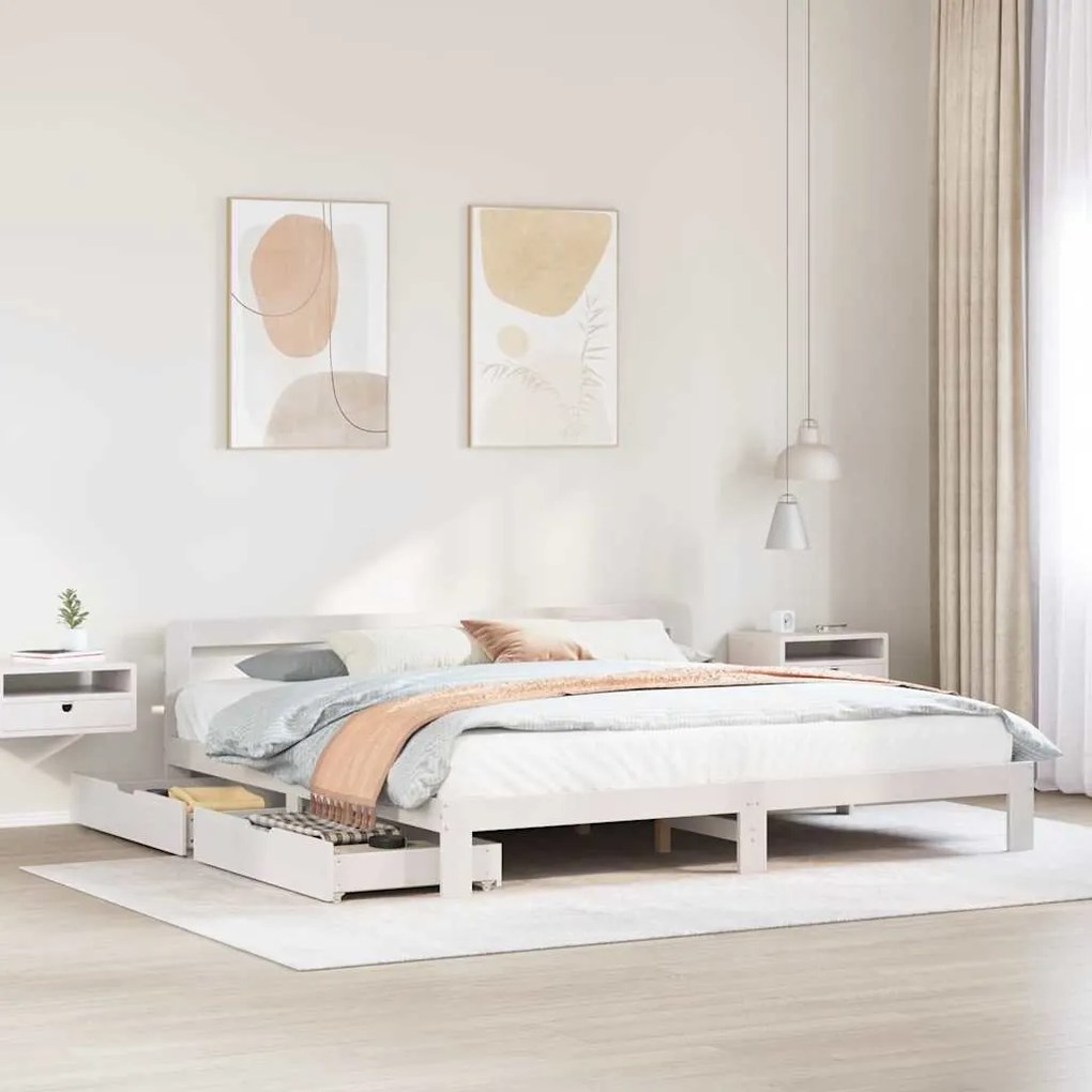 Cama sem colchão 180x200 cm madeira de pinho maciça branco